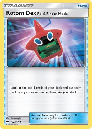 Rotom Dex Poke Finder Mode 122 - Reverse Holofoil SM Burning Shadows - Uncommon
