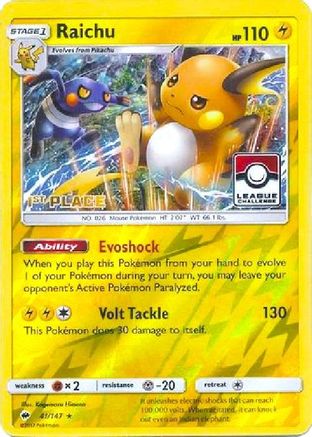 Raichu 041/147 - Reverse Holofoil League & Championship Cards - Promo