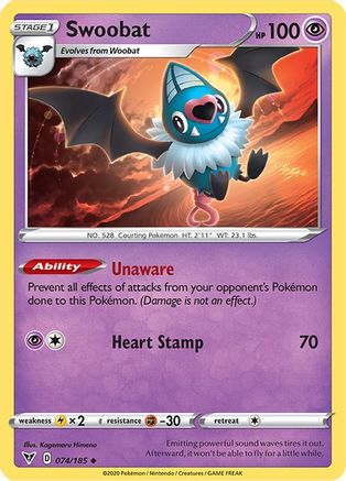 Swoobat 074 - Reverse Holofoil SWSH04 Vivid Voltage - Uncommon