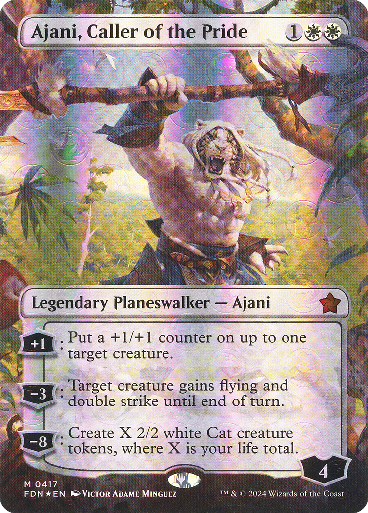 Ajani, Caller of the Pride (Borderless) (Mana Foil) (FDN-417) - Foundations (Borderless) Foil