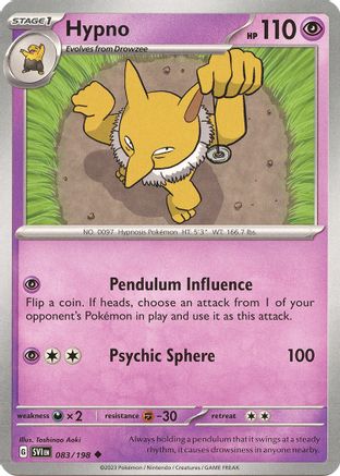 Hypno 083/198 - Reverse Holofoil SV01 Scarlet & Violet Base Set - Uncommon