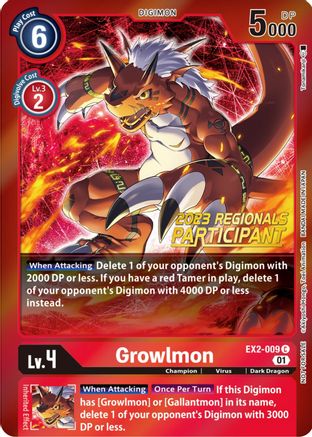 Growlmon (2023 Regionals Participant) (EX2-009) - Digital Hazard Foil