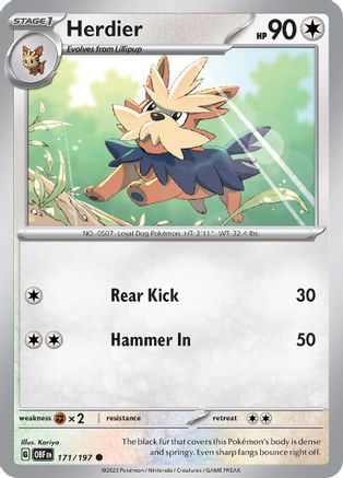 Herdier 171/197 - Reverse Holofoil SV03 Obsidian Flames - Common