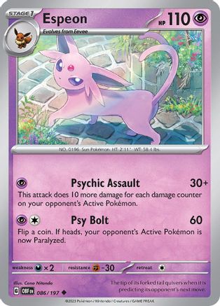 Espeon 086/197 - Reverse Holofoil SV03 Obsidian Flames - Uncommon