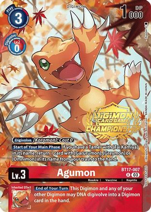 Agumon (Championship 2024 Tamers Pack) (BT17-007) - Secret Crisis Foil
