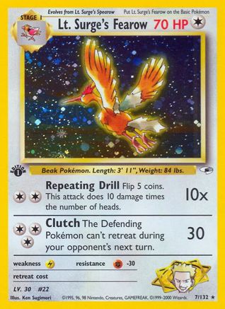 Lt. Surge's Fearow 007 - Unlimited Holofoil Gym Heroes - Holo Rare