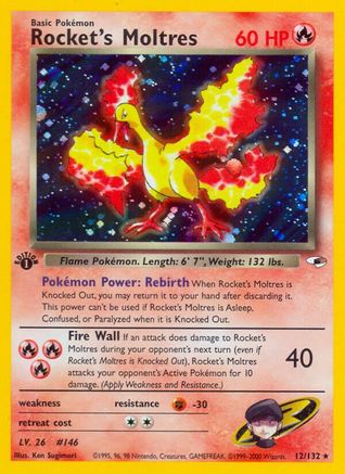 Rocket's Moltres 012 - Unlimited Holofoil Gym Heroes - Holo Rare