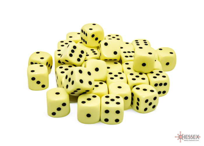 Opaque Pastel Yellow/black 12mm d6 Dice Block (36 dice)