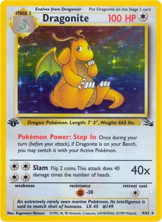 Dragonite (4) 004  - 1st Edition Holofoil Fossil - Holo Rare