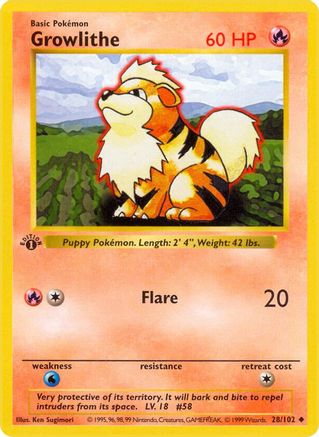 Growlithe 028  - Unlimited Base Set Shadowless - Uncommon