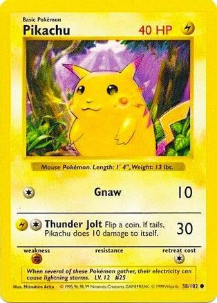 Pikachu (Red Cheeks) 058  - Unlimited Base Set Shadowless - Common