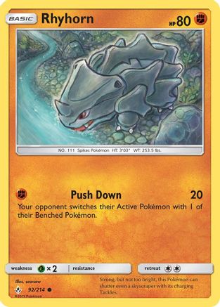 Rhyhorn (92) 092  - Reverse Holofoil SM  Unbroken Bonds - Common