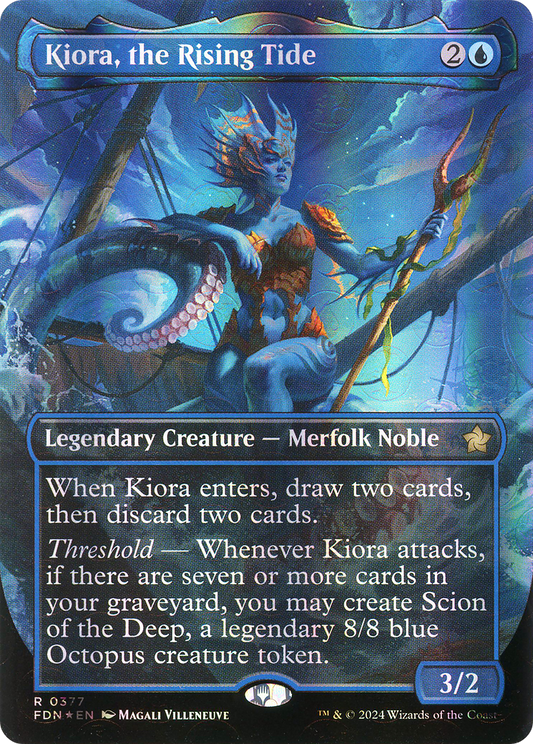 Kiora, the Rising Tide (Borderless) (Mana Foil) (FDN-377) - Foundations (Borderless) Foil