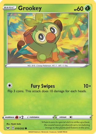 Grookey (010) 010  - Reverse Holofoil SWSH01 Sword & Shield Base Set - Common