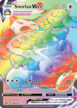 Snorlax VMAX (Secret) 206/202  - Holofoil SWSH01 Sword & Shield Base Set - Secret Rare