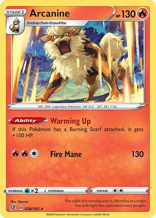 Arcanine 028  - Reverse Holofoil SWSH02 Rebel Clash - Rare