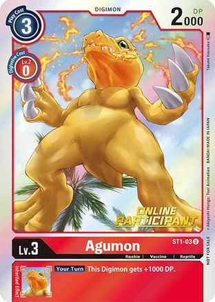 Agumon - ST1-03 (2021 Championship Online Regional) [Online Participant] (ST1-03) - Starter Deck 01: Gaia Red Foil