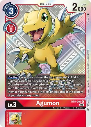 Agumon (New Awakening Pre-Release Tournament Winner Card) (BT5-007) - New Awakening Pre-Release Cards Foil