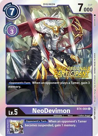 NeoDevimon (2022 Championship Online Regional) [Online Participant] (BT4-084) - Great Legend Foil