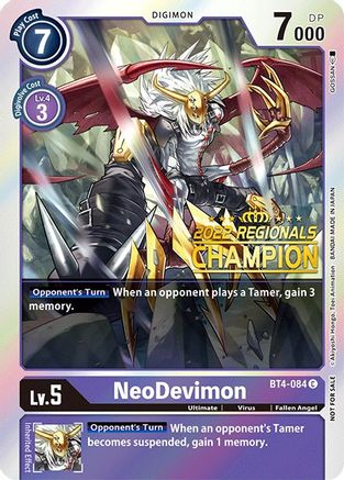 NeoDevimon (2022 Championship Online Regional) [Online Champion] (BT4-084) - Great Legend Foil