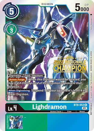 Lighdramon (2022 Championship Offline Regional) [Online Champion] (BT8-053) - New Awakening Foil