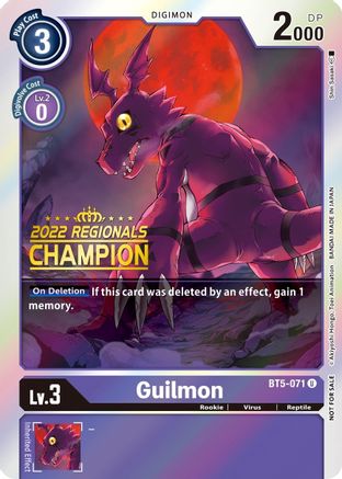 Guilmon (2022 Championship Offline Regional) [Online Champion] (BT5-071) - Battle of Omni Foil