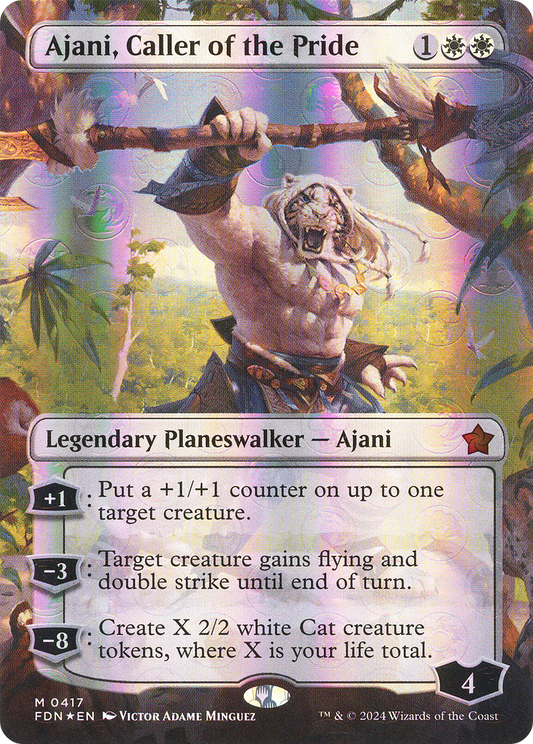 Ajani, Caller of the Pride (Borderless) (Mana Foil) (FDN-417) - Foundations (Borderless) Foil
