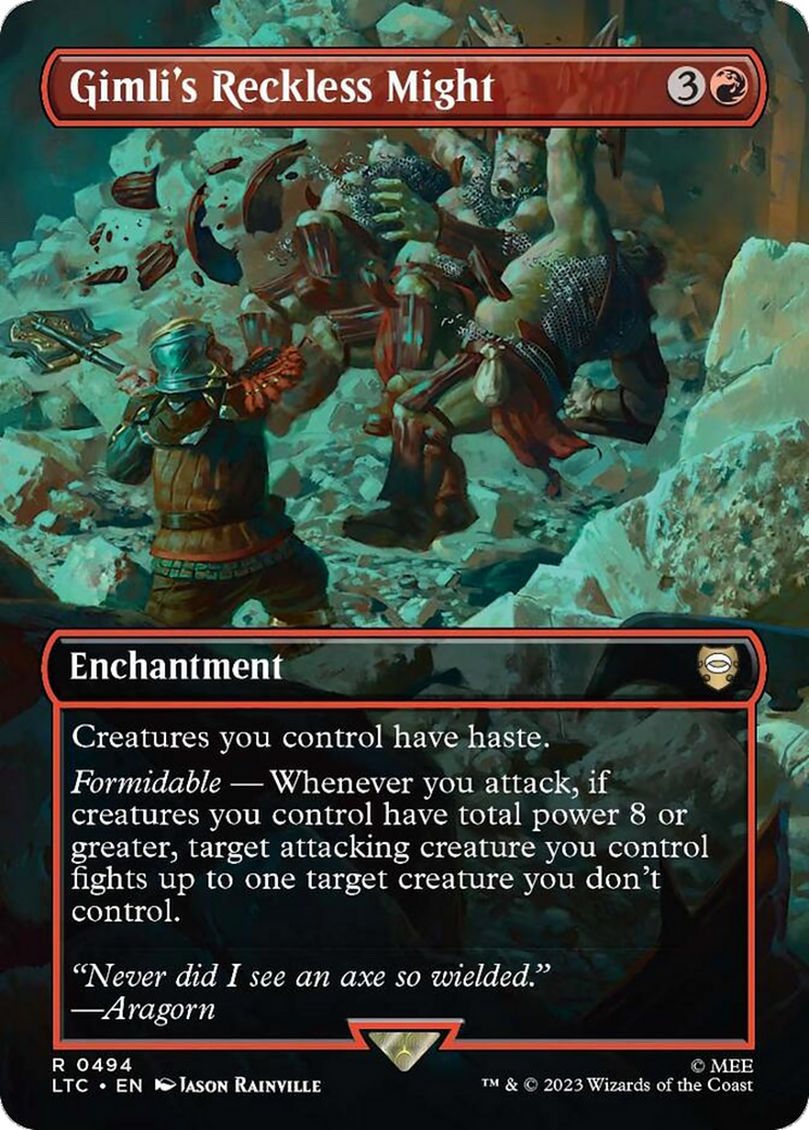 Gimli's Reckless Might (Borderless) (LTC-494) - Tales of Middle-earth Commander (Borderless) Foil