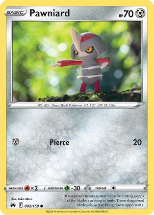 Pawniard (92) 092  - Reverse Holofoil Crown Zenith - Common