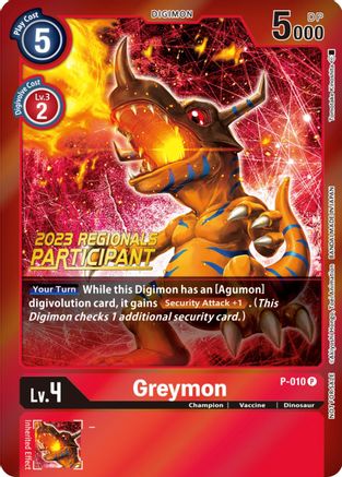 Greymon - P-010 (2023 Regionals Participant) (P-010) - Digimon Promotion Cards Foil