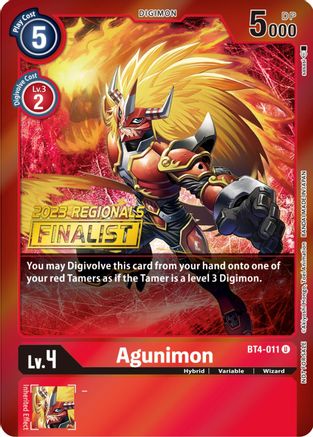 Agunimon - BT4-011 (2023 Regionals Finalist) (BT4-011) - Great Legend Foil