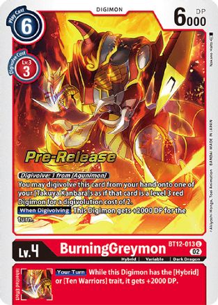 BurningGreymon (BT12-013) - Across Time Pre-Release Cards Foil