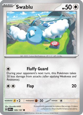 Swablu 169/197  - Reverse Holofoil SV03 Obsidian Flames - Common