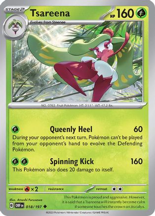 Tsareena 018/197  - Reverse Holofoil SV03 Obsidian Flames - Uncommon