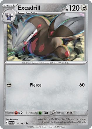 Excadrill 147/197  - Reverse Holofoil SV03 Obsidian Flames - Uncommon