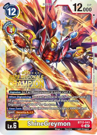 ShineGreymon (2023 Regionals Champion) (BT12-043) - Across Time Foil