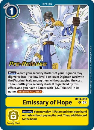 Emissary of Hope (BT14-093) - Blast Ace Pre-Release Cards Foil
