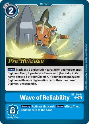 Wave of Reliability (BT14-091) - Blast Ace Pre-Release Cards Foil