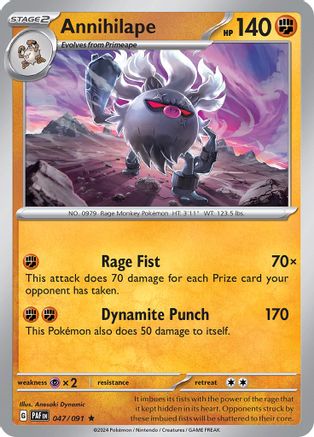 Annihilape 047/091  - Reverse Holofoil SV Paldean Fates - Rare