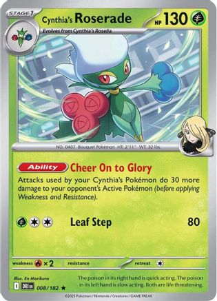Cynthia's Roserade 008  - Reverse Holofoil SV10 Destined Rivals - Rare