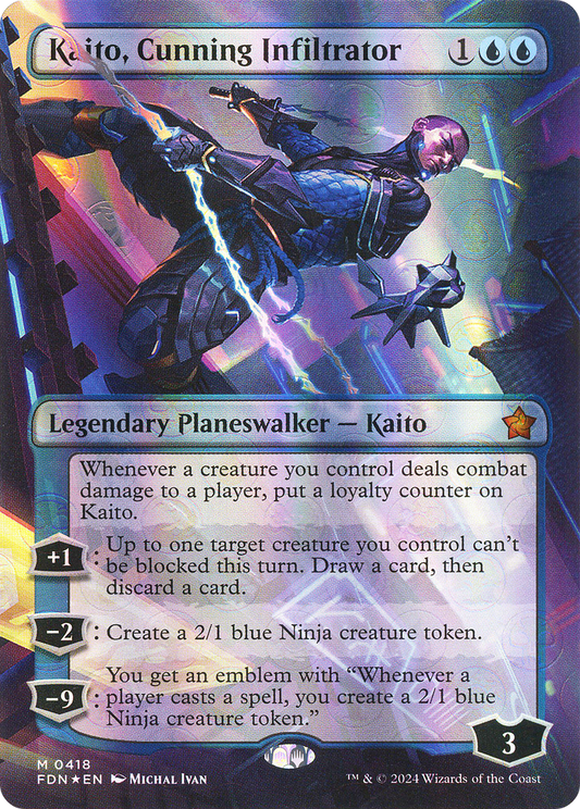 Kaito, Cunning Infiltrator (Borderless) (Mana Foil) (FDN-418) - Foundations (Borderless) Foil