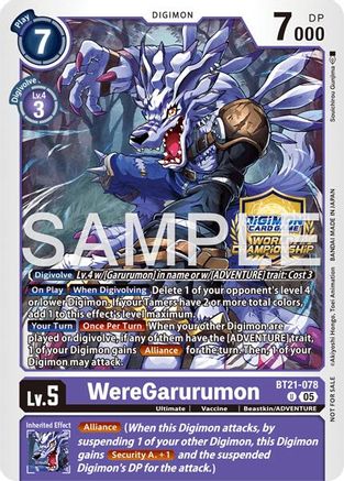 WereGarurumon (World Championship 26–27 Regionals Season 2) (BT21-078) - World Convergence Foil
