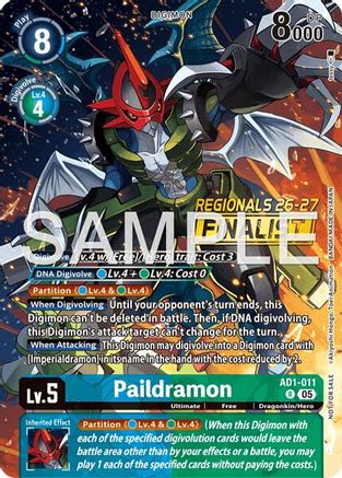Paildramon - AD1-011 (Regionals 26-27 Season 2 Finalist) (AD1-011) - Advanced Booster Digimon Generation Foil