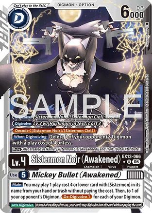 Sistermon Noir (Awakened) // Mickey Bullet (Awakened) (Limited Foil) (EX13-066) - Chivalrous XIII Foil