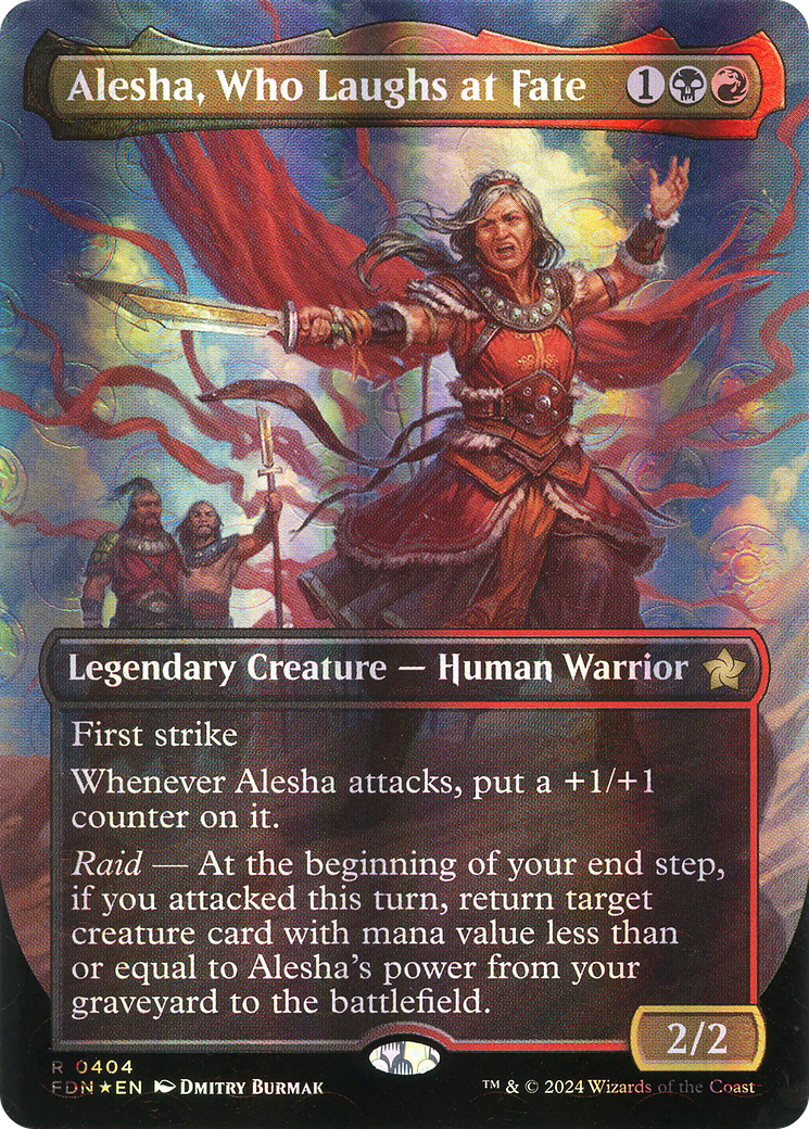 Alesha, Who Laughs at Fate (Borderless) (Mana Foil) (FDN-404) - Foundations (Borderless) Foil