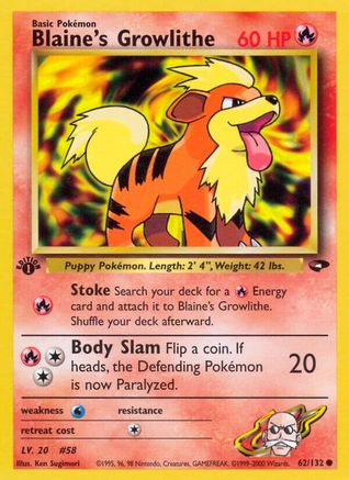 Blaine's Growlithe 062  - Unlimited Gym Challenge - Common