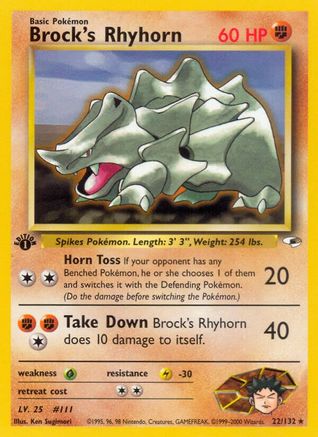 Brock's Rhyhorn (22) 022  - 1st Edition Gym Heroes - Rare