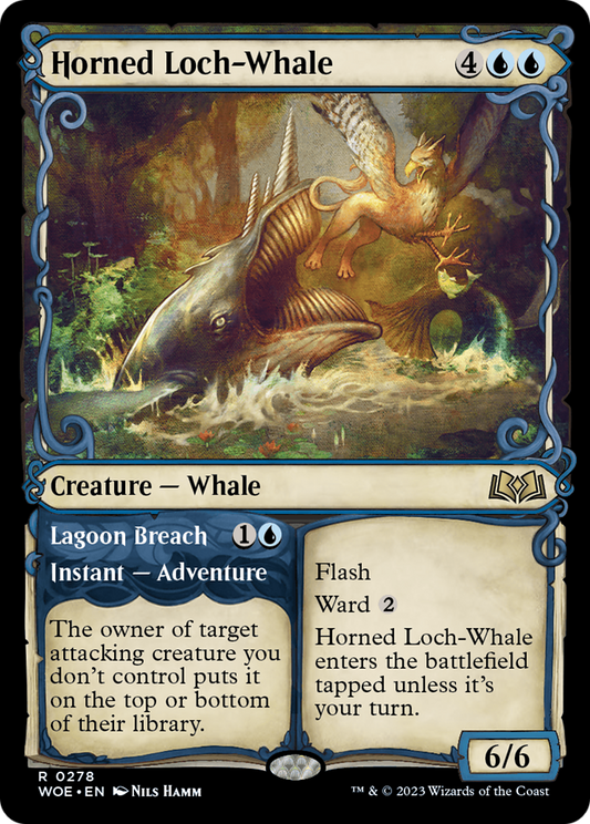 Horned Loch-Whale // Lagoon Breach (WOE-278) - Wilds of Eldraine: (Showcase) Foil