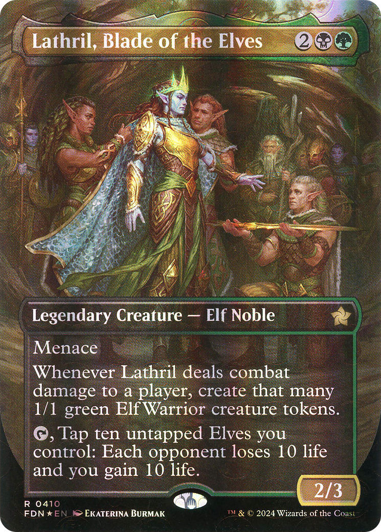Lathril, Blade of the Elves (Borderless) (Mana Foil) (FDN-410) - Foundations (Borderless) Foil