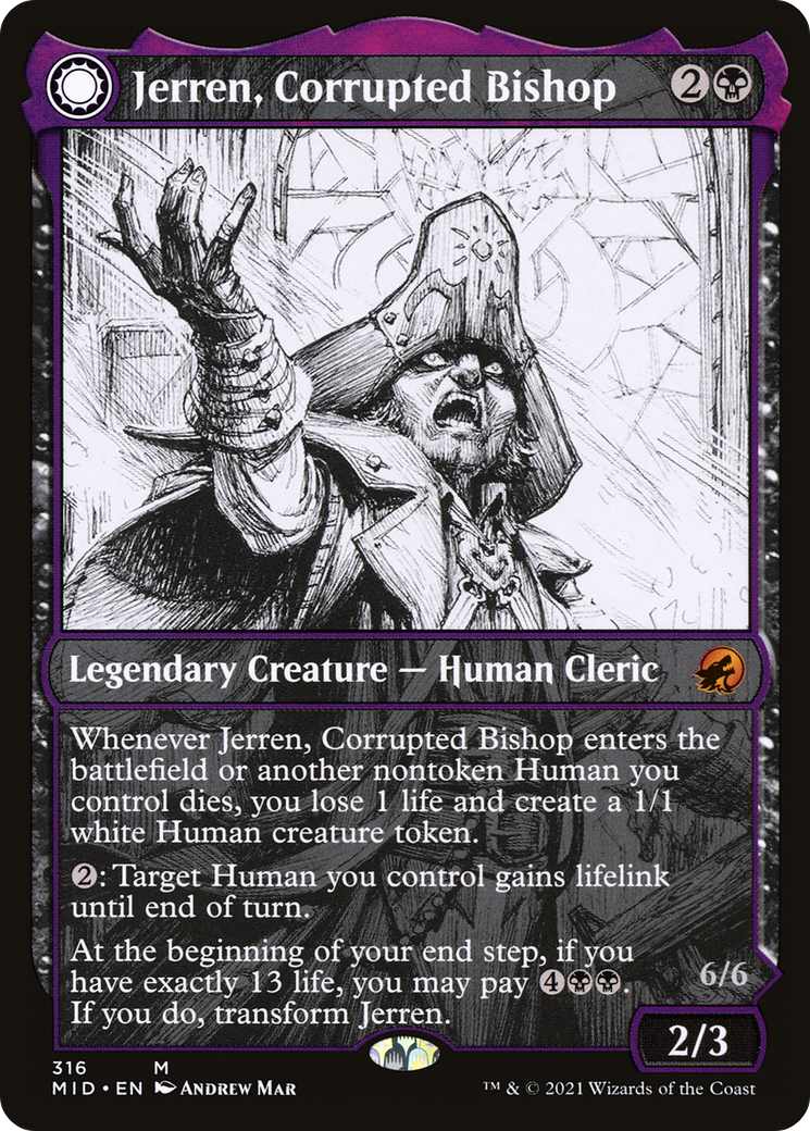 Jerren, Corrupted Bishop (Showcase) (MID-316) - Innistrad: Midnight Hunt: (Showcase, Double Faced Transform)